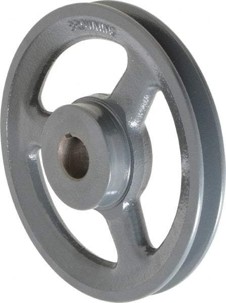 Browning - 7/8" Bore, 1-5/32 Long, 6-1/4" Outside Diam, Finished Bore Single Groove V Belt Sheave - 3/4" Wide, 5.66" Pitch Diam of 3L Belt, 6" Pitch Diam of 4L Belt - Benchmark Tooling