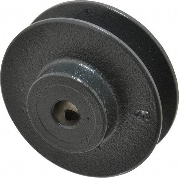 Browning - 1/2" Bore, 1-1/16 Long, 3.15" Outside Diam, Finished Bore Single Groove V Belt Sheave - 13/16" Wide, 2.8 Belt Pitch B, 2.4" Pitch Diam of 4L Belt - Benchmark Tooling