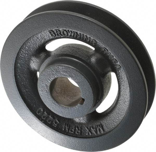 Browning - 1" Bore, 1-5/32 Long, 4-3/4" Outside Diam, Finished Bore Single Groove V Belt Sheave - 7/8" Wide, 4.4 Belt Pitch B, 4" Pitch Diam of 4L Belt - Benchmark Tooling