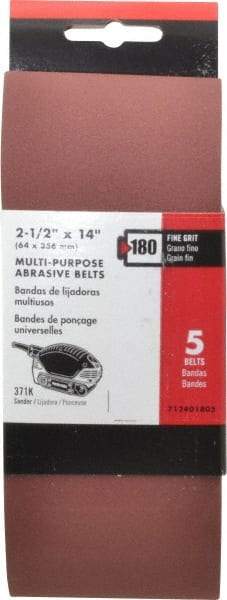 Porter-Cable - 2-1/2" Wide x 14" OAL, 180 Grit, Aluminum Oxide Abrasive Belt - Aluminum Oxide, Fine, Coated, X Weighted Cloth Backing - Benchmark Tooling