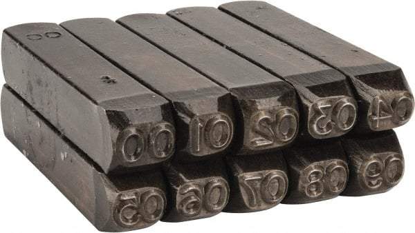 Made in USA - 10 Piece, 1/4" Character Steel Stamp Set - Double Digit Figures, Double Digits - Benchmark Tooling