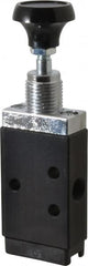 Parker - 0.20 CV Rate, 1/8" NPT Inlet Direct Air 2 Mechanical Spool Valve - 3 Way, 2 Position, Button Spring Return, 150 Max psi - Benchmark Tooling