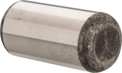 Made in USA - 1" Diam x 2" Pin Length Grade 8 Alloy Steel Standard Dowel Pin - Bright Finish, C 47-58 & C 60 (Surface) Hardness, 117,800 Lb (Single Shear), 235,600 Lb (Double Shear) Breaking Strength, 1 Beveled & 1 Rounded End - Benchmark Tooling