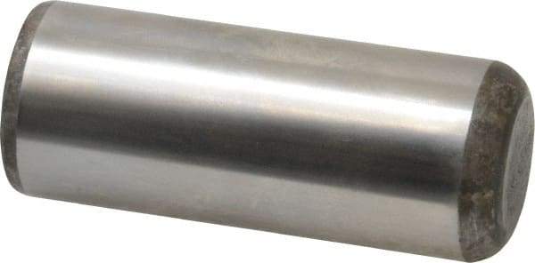 Made in USA - 1" Diam x 2-1/2" Pin Length Grade 8 Alloy Steel Standard Dowel Pin - Bright Finish, C 47-58 & C 60 (Surface) Hardness, 117,800 Lb (Single Shear), 235,600 Lb (Double Shear) Breaking Strength, 1 Beveled & 1 Rounded End - Benchmark Tooling