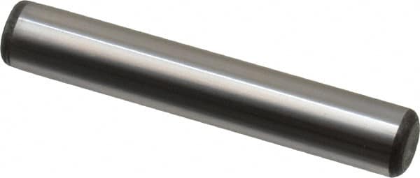 Made in USA - 3/8" Diam x 2-1/4" Pin Length Grade 8 Alloy Steel Standard Dowel Pin - Bright Finish, C 47-58 & C 60 (Surface) Hardness, 16,550 Lb (Single Shear), 33,100 Lb (Double Shear) Breaking Strength, 1 Beveled & 1 Rounded End - Benchmark Tooling