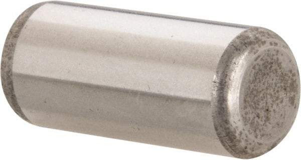 Made in USA - 7/16" Diam x 1" Pin Length Grade 8 Alloy Steel Standard Dowel Pin - Bright Finish, C 47-58 & C 60 (Surface) Hardness, 22,550 Lb (Single Shear), 45,100 Lb (Double Shear) Breaking Strength, 1 Beveled & 1 Rounded End - Benchmark Tooling