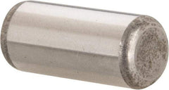 Made in USA - 7/16" Diam x 1" Pin Length Grade 8 Alloy Steel Standard Dowel Pin - Bright Finish, C 47-58 & C 60 (Surface) Hardness, 22,550 Lb (Single Shear), 45,100 Lb (Double Shear) Breaking Strength, 1 Beveled & 1 Rounded End - Benchmark Tooling