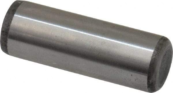 Made in USA - 7/16" Diam x 1-1/4" Pin Length Grade 8 Alloy Steel Standard Dowel Pin - Bright Finish, C 47-58 & C 60 (Surface) Hardness, 22,550 Lb (Single Shear), 45,100 Lb (Double Shear) Breaking Strength, 1 Beveled & 1 Rounded End - Benchmark Tooling