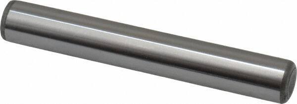 Made in USA - 7/16" Diam x 3" Pin Length Grade 8 Alloy Steel Standard Dowel Pin - Bright Finish, C 47-58 & C 60 (Surface) Hardness, 22,550 Lb (Single Shear), 45,100 Lb (Double Shear) Breaking Strength, 1 Beveled & 1 Rounded End - Benchmark Tooling