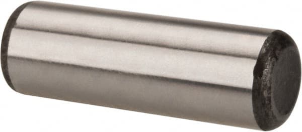 Made in USA - 1/2" Diam x 1-1/2" Pin Length Grade 8 Alloy Steel Standard Dowel Pin - Bright Finish, C 47-58 & C 60 (Surface) Hardness, 29,450 Lb (Single Shear), 58,900 Lb (Double Shear) Breaking Strength, 1 Beveled & 1 Rounded End - Benchmark Tooling