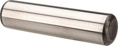 Made in USA - 1/2" Diam x 2" Pin Length Grade 8 Alloy Steel Standard Dowel Pin - Bright Finish, C 47-58 & C 60 (Surface) Hardness, 29,450 Lb (Single Shear), 58,900 Lb (Double Shear) Breaking Strength, 1 Beveled & 1 Rounded End - Benchmark Tooling