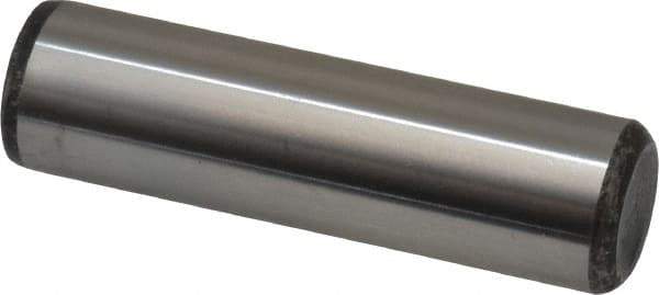 Made in USA - 5/8" Diam x 2-1/4" Pin Length Grade 8 Alloy Steel Standard Dowel Pin - Bright Finish, C 47-58 & C 60 (Surface) Hardness, 46,000 Lb (Single Shear), 92,000 Lb (Double Shear) Breaking Strength, 1 Beveled & 1 Rounded End - Benchmark Tooling