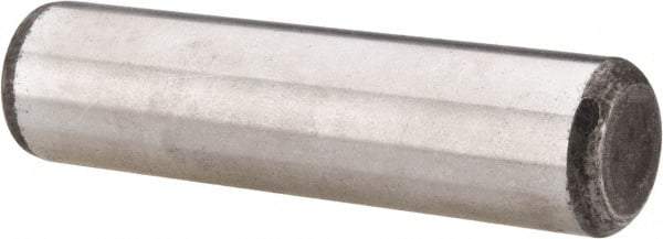 Made in USA - 5/8" Diam x 2-1/2" Pin Length Grade 8 Alloy Steel Standard Dowel Pin - Bright Finish, C 47-58 & C 60 (Surface) Hardness, 46,000 Lb (Single Shear), 92,000 Lb (Double Shear) Breaking Strength, 1 Beveled & 1 Rounded End - Benchmark Tooling