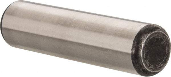 Made in USA - 3/4" Diam x 3" Pin Length Grade 8 Alloy Steel Standard Dowel Pin - Bright Finish, C 47-58 & C 60 (Surface) Hardness, 132,400 Lb (Double Shear), 66,200 Lb (Single Shear) Breaking Strength, 1 Beveled & 1 Rounded End - Benchmark Tooling