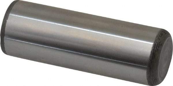 Made in USA - 7/8" Diam x 2-1/2" Pin Length Grade 8 Alloy Steel Standard Dowel Pin - Bright Finish, C 47-58 & C 60 (Surface) Hardness, 180,400 Lb (Double Shear), 90,200 Lb (Single Shear) Breaking Strength, 1 Beveled & 1 Rounded End - Benchmark Tooling