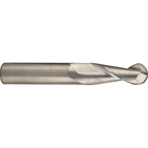 SGS - 14mm Diam, 26mm LOC, 2 Flute Solid Carbide Ball End Mill - Uncoated, Single End, 83mm OAL, 14mm Shank Diam, Spiral Flute - Benchmark Tooling