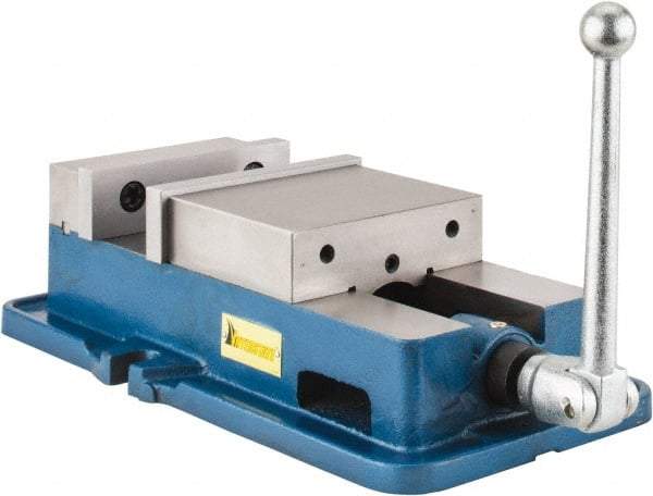 Interstate - 6" Jaw Width, 5-29/32" Jaw Opening Capacity, Horizontal Stationary Machine Vise - Manual Operation, 7,875 Lb Capacity, 1 Station, 16.85" Long x 4.72" High x 1-1/2" Deep, 1-1/2" Jaw Height, Cast Iron - Benchmark Tooling