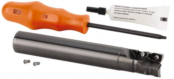 Kennametal - 1" Cut Diam, 27.99mm Max Depth of Cut, 1" Shank Diam, 139.34mm OAL, Indexable Square Shoulder Helical End Mill - GOMT 13T3.., JOMT 13T3.. Inserts, Cylindrical Shank, 0° Lead Angle, Through Coolant, Series KDMR - Benchmark Tooling