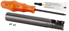 Kennametal - 1" Cut Diam, 27.99mm Max Depth of Cut, 1" Shank Diam, 139.34mm OAL, Indexable Square Shoulder Helical End Mill - GOMT 13T3.., JOMT 13T3.. Inserts, Cylindrical Shank, 0° Lead Angle, Through Coolant, Series KDMR - Benchmark Tooling