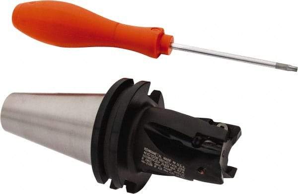 Kennametal - 1-1/2" Cut Diam, 18mm Max Depth of Cut, 141.28mm OAL, Indexable Square Shoulder End Mill - EC18.., EP18.. Inserts, CAT 40 Taper Shank, 0° Lead Angle, Through Coolant - Benchmark Tooling