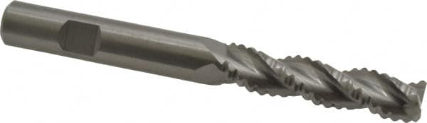 Kennametal - 1/2" Diam, Extra Coarse Pitch, 2" LOC, 3 Flute Solid Carbide Roughing Square End Mill - Uncoated, 4-1/2" OAL, 1/2" Shank Diam, Single End, Centercutting, 37° Helix - Benchmark Tooling