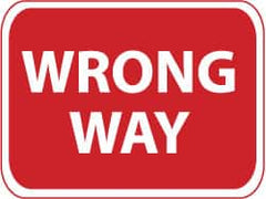NMC - "Wrong Way", 24" Wide x 18" High, Aluminum Traffic Control Signs - 0.08" Thick, White on Red, Engineer Grade Reflectivity, Rectangle, Post Mount - Benchmark Tooling