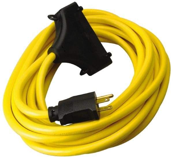 Southwire - 25', 12/3 Gauge/Conductors, Yellow Outdoor Extension Cord - 1 Receptacle, 15 Amps, 125 VAC, UL SJTW, NEMA 5-15P, 5-15R - Benchmark Tooling