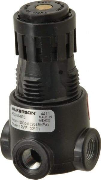 Wilkerson - 1/8 NPT Port, 13 CFM, Zinc Miniature Regulator - 2 to 125 psi Range, 300 Max psi Supply Pressure, 1/8" Gauge Port Thread, 1.65" Wide x 2.88" High - Benchmark Tooling