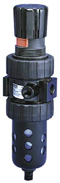 Parker - 1/4" NPT Port Intermediate 1 Piece Filter/Regulator FRL Unit - Metal Bowl, 46 SCFM, 250 Max psi, 10.38" High, Manual Drain - Benchmark Tooling