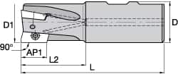 Kennametal - 1-1/4" Cut Diam, 14.48mm Max Depth of Cut, 144.45mm OAL, Indexable Square Shoulder End Mill - EC14.., EP14.. Inserts, CAT 40 Taper Shank, 0° Lead Angle, Through Coolant - Benchmark Tooling