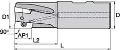 Kennametal - 1-1/2" Cut Diam, 14.48mm Max Depth of Cut, 144.45mm OAL, Indexable Square Shoulder End Mill - EC14.., EP14.. Inserts, CAT 40 Taper Shank, 0° Lead Angle, Through Coolant - Benchmark Tooling