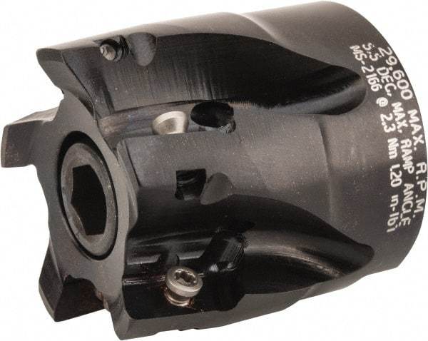 Kennametal - 5 Inserts, 1-1/2" Cut Diam, 3/4" Arbor Diam, 14.48mm Max Depth of Cut, Indexable Square-Shoulder Face Mill - 0/90° Lead Angle, 40mm High, EC14.., EP14.. Insert Compatibility, Through Coolant, Series Mill 1-14 - Benchmark Tooling