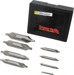 Interstate - 8 Piece, #1 to 8, Plain Edge, High Speed Steel Combo Drill & Countersink Set - 60° Incl Angle, Double End - Benchmark Tooling