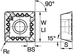 Kennametal - SDET435 GB2 Grade KC725M Carbide Milling Insert - TiN/TiCN/TiN Finish, 3/16" Thick, 1/2" Inscribed Circle, 2mm Corner Radius - Benchmark Tooling