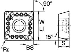 Kennametal - SDET436 GB2 Grade KC725M Carbide Milling Insert - TiN/TiCN/TiN Finish, 3/16" Thick, 1/2" Inscribed Circle, 2.4mm Corner Radius - Benchmark Tooling