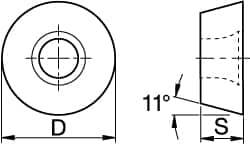 Kennametal - RPCW1204M0 Grade KC735M Carbide Milling Insert - TiN Finish, 3/16" Thick, 12mm Inscribed Circle - Benchmark Tooling