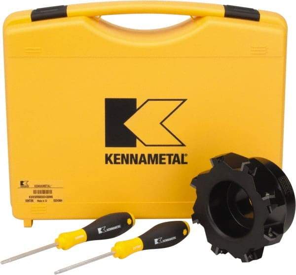 Kennametal - 8 Inserts, 5" Cut Diam, 1-1/2" Arbor Diam, 0.361" Max Depth of Cut, Indexable Square-Shoulder Face Mill - 0/90° Lead Angle, 2.38" High, SD.T 43.. Insert Compatibility, Series KSSM - Benchmark Tooling