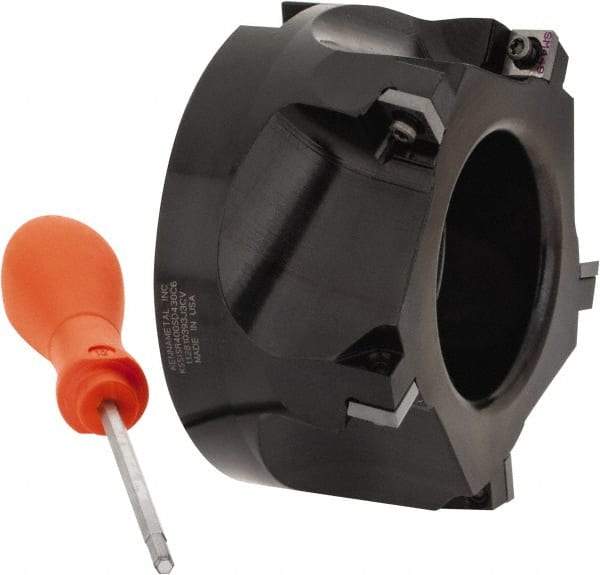 Kennametal - 5 Inserts, 4" Cut Diam, 1-1/2" Arbor Diam, 0.361" Max Depth of Cut, Indexable Square-Shoulder Face Mill - 0/90° Lead Angle, 2" High, SD.T 43.. Insert Compatibility, Series KSSM - Benchmark Tooling