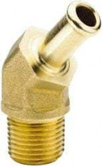 Parker - 1/4 NPT Thread Hose Barb x Male NPT 45° Elbow - 3/8" ID Hose x 0.45" OD Hose, Brass - Benchmark Tooling