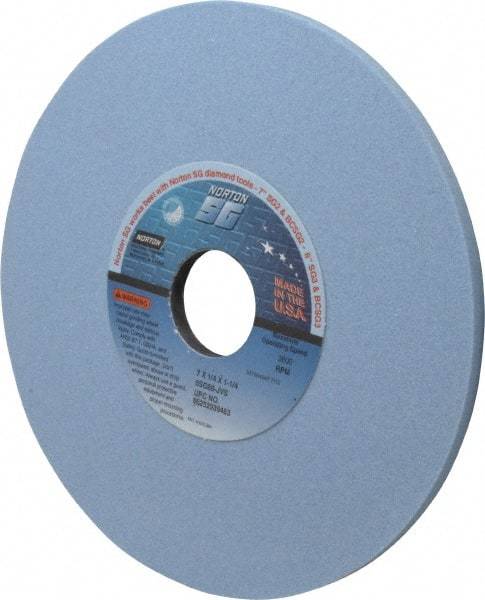 Norton - 7" Diam x 1-1/4" Hole x 1/4" Thick, J Hardness, 80 Grit Surface Grinding Wheel - Ceramic, Type 1, Medium Grade, 3,600 Max RPM, Vitrified Bond, No Recess - Benchmark Tooling