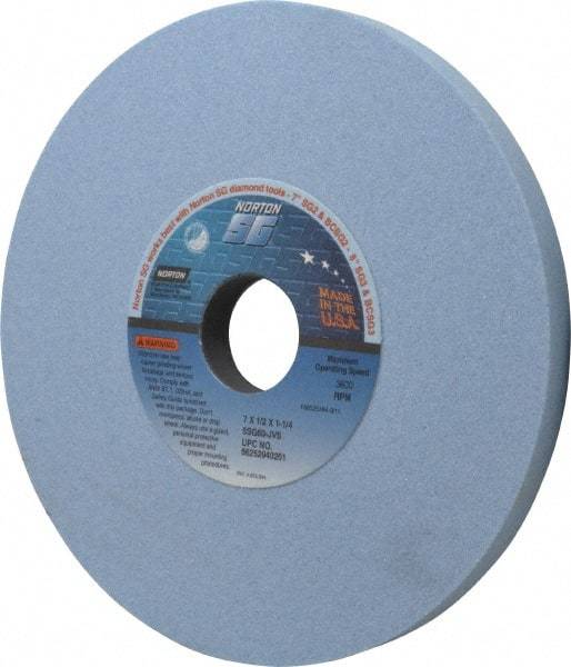 Norton - 7" Diam x 1-1/4" Hole x 1/2" Thick, J Hardness, 80 Grit Surface Grinding Wheel - Ceramic, Type 1, Medium Grade, 3,600 Max RPM, Vitrified Bond, No Recess - Benchmark Tooling