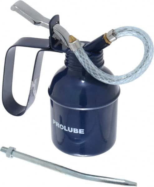 PRO-LUBE - 200 mL Capcity, 6" Long Flexible Spout, Lever-Type Oiler - Brass Pump, Steel Body, Powder Coated - Benchmark Tooling