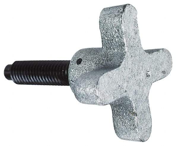 Morton Machine Works - M10x1.50 Lobed Shoulder Dog Point Tip Grade C-12L14 Steel Thumb Screw - 60mm OAL, 51mm Head Diam x 22mm Head Height, Black Oxide Finish - Benchmark Tooling