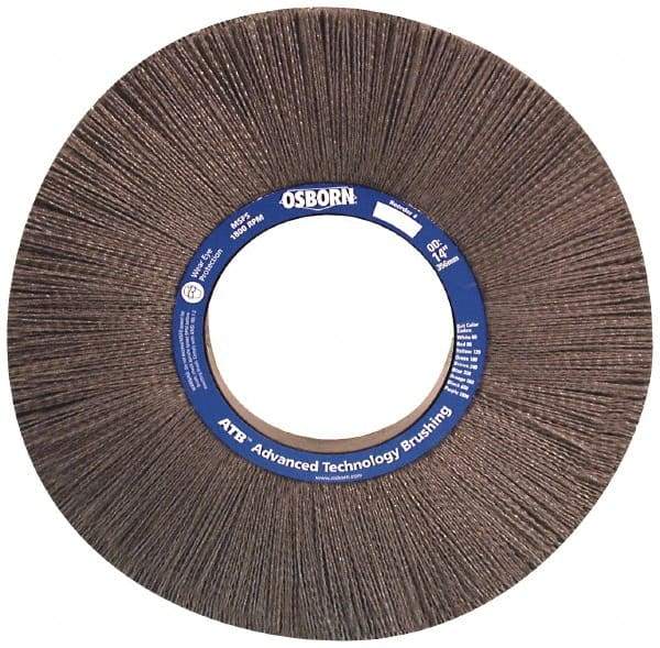 Osborn - 12" OD, 4-1/4" Arbor Hole, Crimped Nylon Wheel Brush - 1" Face Width, 3" Trim Length, 0.022" Filament Diam, 1,800 RPM - Benchmark Tooling