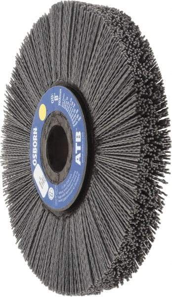 Osborn - 8" OD, 1-1/4" Arbor Hole, Crimped Nylon Wheel Brush - 1" Face Width, 2-1/4" Trim Length, 0.04" Filament Diam, 3,600 RPM - Benchmark Tooling