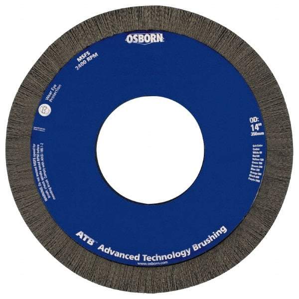 Osborn - 10" OD, 4-1/4" Arbor Hole, Crimped Nylon Wheel Brush - 1" Face Width, 1-1/4" Trim Length, 0.04" Filament Diam, 3,600 RPM - Benchmark Tooling