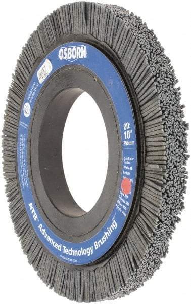 Osborn - 10" OD, 4-1/4" Arbor Hole, Crimped Nylon Wheel Brush - 1" Face Width, 1-1/4" Trim Length, 3,600 RPM - Benchmark Tooling