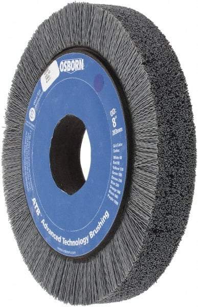 Osborn - 8" OD, 2" Arbor Hole, Crimped Nylon Wheel Brush - 1" Face Width, 1-1/4" Trim Length, 0.022" Filament Diam, 3,600 RPM - Benchmark Tooling