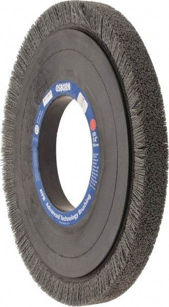 Osborn - 14" OD, 5-1/4" Arbor Hole, Crimped Nylon Wheel Brush - 1" Face Width, 1-1/4" Trim Length, 0.04" Filament Diam, 1,800 RPM - Benchmark Tooling