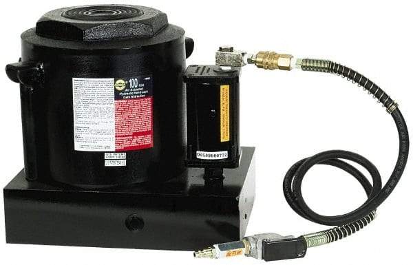 Omega Lift Equipment - 100 Ton Capacity Air-Actuated Bottle Jack - 12" to 18-1/8" High, 6-1/8" Piston Stroke, 5-1/8" Plunger Diam, 9-3/8" Wide Base - Benchmark Tooling